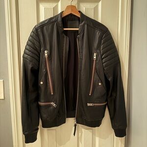 All Saints Black Bomber Jacket with Quilted Details